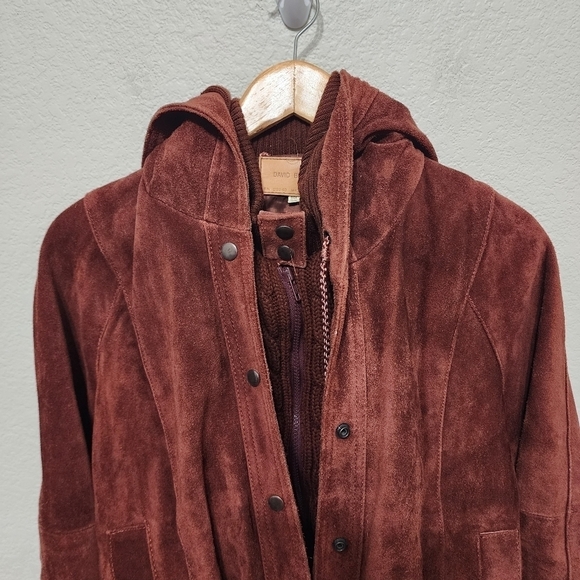 Vintage David Benjamin Burgandy Hooded Bomber Jacket Size 7/8 - Picture 2 of 16